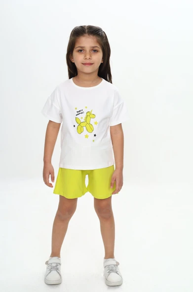 Toontoy Kız Çocuk Anımal Balon Baskılı Şortlu Takım - 4