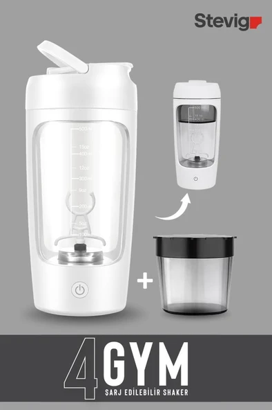 Stevig 4 Gym Şarj Edilebilir Elektrikli Protein Shaker 650 Ml White ST-226 - 2