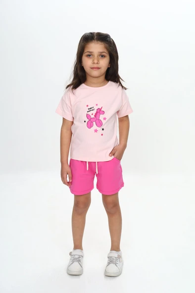Toontoy Kız Çocuk Anımal Balon Baskılı Şortlu Takım - 9