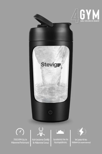 Stevig 4 Gym Şarj Edilebilir Elektrikli Protein Shaker 650 Ml Black ST-225