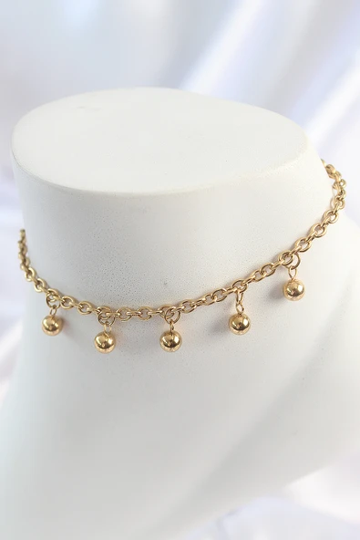 316L Çelik Gold Renk Sallantı Topçuk Zincir Model Kadın Halhal - TJ-HH1643