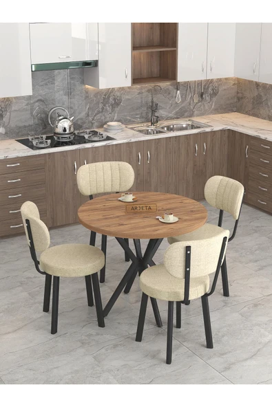 Azra Serisi Atlantik 90 Cm Sabit Yuvarlak Masa, Mutfak Masa Takımı 4 Sandayeli - Krem - 2