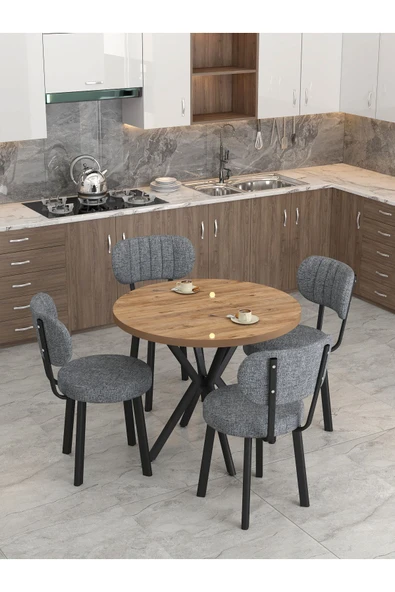 Azra Serisi Atlantik 90 Cm Sabit Yuvarlak Masa, Mutfak Masa Takımı 4 Sandayeli - Koyu Gri - 2