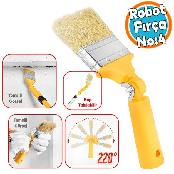Robotik Boya Fırçası Kestirme Boyama Fırçası 180° Derece Kıvrılabilir Sap Takılabilir İç Dış Cephe