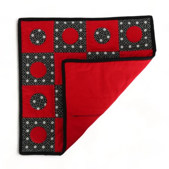 Patchwork El Yapımı Yastık Kırmızı Siyah - 4