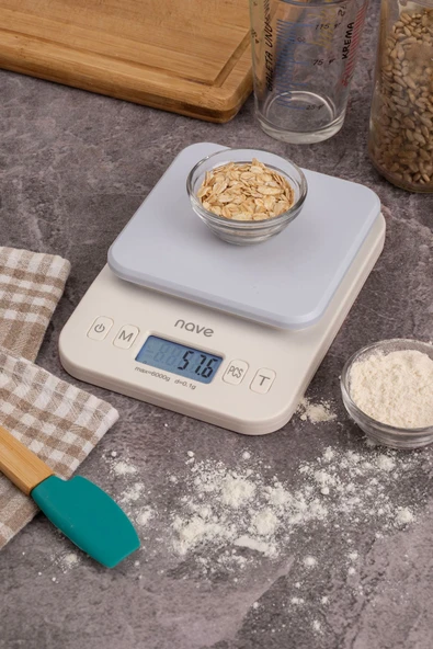 Nave K5088 Dijital Mutfak Tartısı Pilli 0.1g Hassasiyetli, 6kg, Çoklu Birimli Hassas Terazi