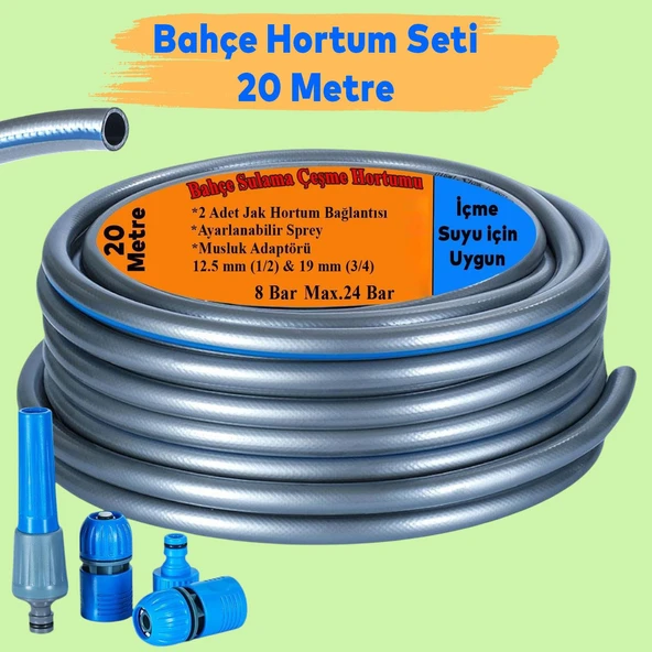 Bahçe Çeşme Su Hortum Seti Garden Kit Hortumu İç Çap 1/2 Sulama Araç Yıkama 20 Metre