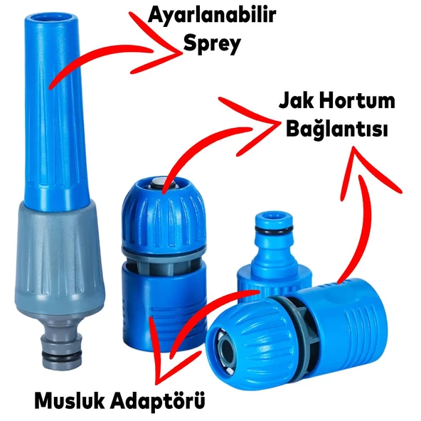Bahçe Çeşme Su Hortum Seti Garden Kit Hortumu İç Çap 1/2 Sulama Araç Yıkama 20 Metre - 4
