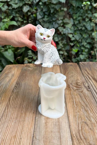 Kedi Pamuk Tekli Silikon Mum Kalıbı - 2