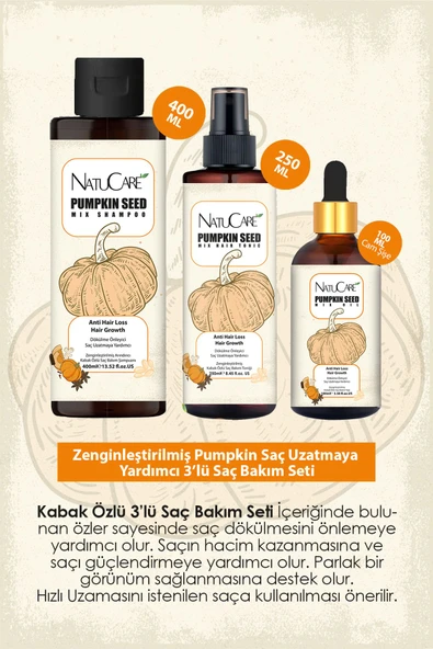NatuCare Hızlı Uzamaya Yardımcı Zenginleştirilmiş Pumpkin (Kabak Çekirdeği Özlü) 3'lü Saç Bakım Seti - 2