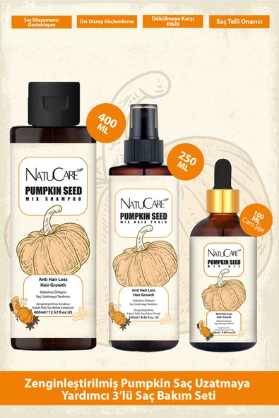 NatuCare Hızlı Uzamaya Yardımcı Zenginleştirilmiş Pumpkin (Kabak Çekirdeği Özlü) 3'lü Saç Bakım Seti