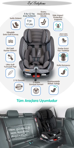 Baby Home 910 Nautilusfix 0 36 Kg İsofixli 360 Dönebilen Oto Koltuğu - 10
