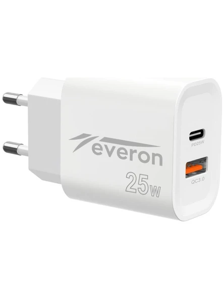 25 W Motorola Defy İle Uyumlu Hızlı Şarj Adaptörü – PD + Standart Usb Çıkışlı EVR-023