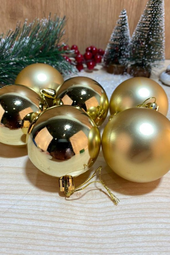 Beysüs Yılbaşı Çam Ağacı Süsü Cici Top 6 cm 6 lı Gold - 1