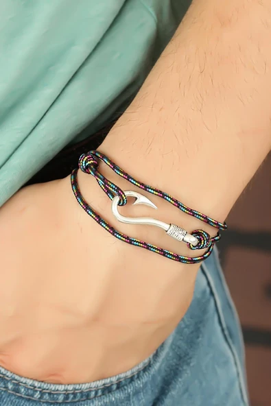 Çizgi Desenli Metal Kancalı Erkek Bileklik - TJ-EB2239-KS