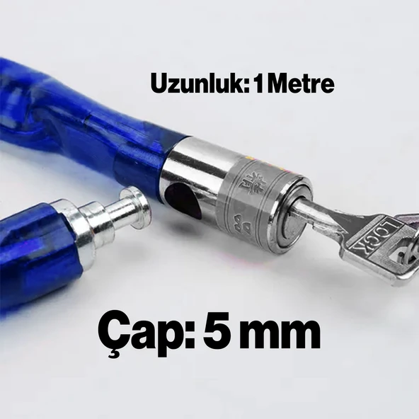 Korumalı Bisiklet Motosiklet Zincir Kilidi 100 cm Çelik Kilit Çap 5 mm Ø  Hırsızlık Önleme 1 Adet - 2