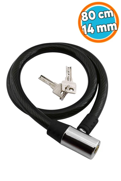 Bisiklet Çelik Kilidi 80 cm Halat Zincir Kilit Motosiklet Kilit Çap 14 Ø  Hırsız Önleme Güvenlik