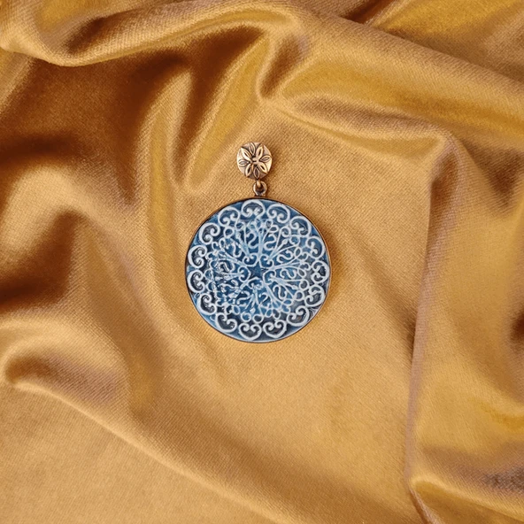 Tatlı Huzur Bronz Çini Taşlı Çelik Zincir Kolye - Resim 3