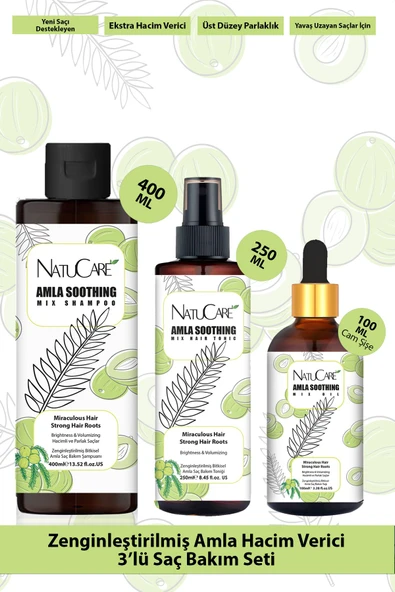 NatuCare Zenginleştirilmiş Hacim Verici Amla 3'lü Saç Bakım Seti