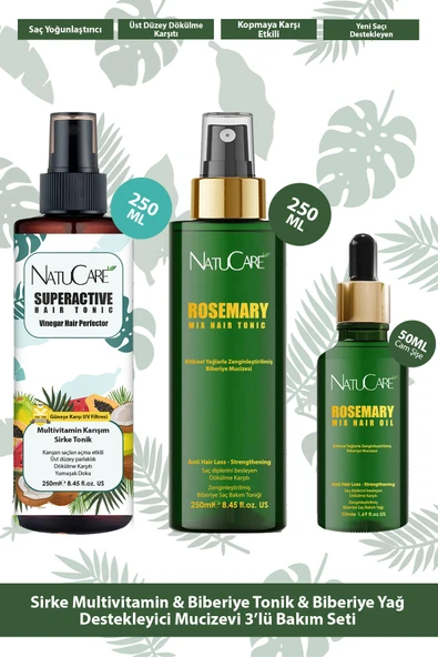 NatuCare Mucizevi Sirke ve Biberiye 3'lü Saç Bakım Seti
