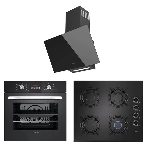 Lanova Black 3206B01 - G16400-201 - 3220B6 Siyah Cam Ankastre Set
