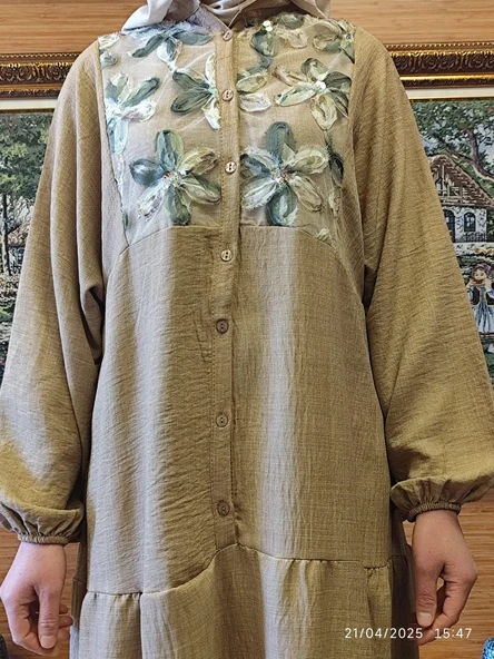 Doğal Doku Oversize Çiçek Desenli Elbise – Yazlık Rahat Kalıp, Şık ve Ferah Tasarım - 7