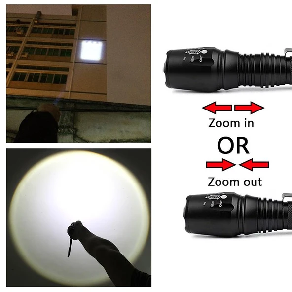 Single Sword Şarjlı Zoom'lu El Feneri - Ultra Parlak 900 Lümen - Resim 4