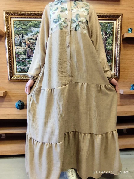Doğal Doku Oversize Çiçek Desenli Elbise – Yazlık Rahat Kalıp, Şık ve Ferah Tasarım - 8