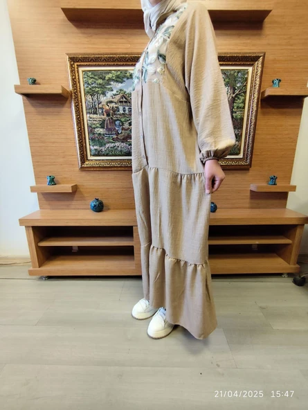 Doğal Doku Oversize Çiçek Desenli Elbise – Yazlık Rahat Kalıp, Şık ve Ferah Tasarım - 2