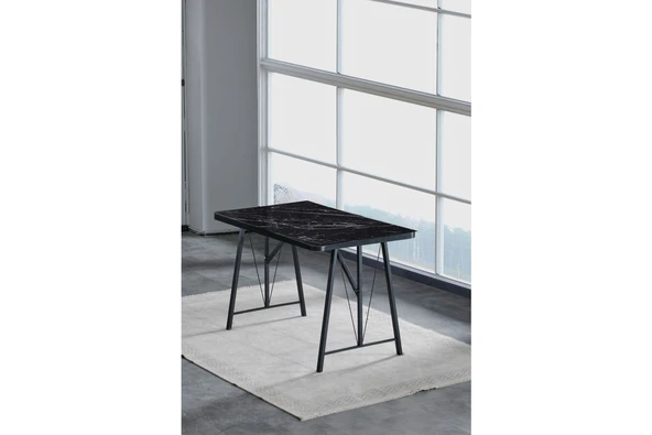 Melody 70x110cm Mutfak Masası, Yemek Masası - Siyah Mermer