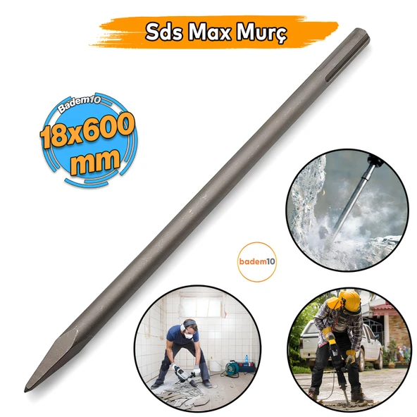 Murç Düz Uç Kırıcı Keski Beton Kaya Taş Maden Delici Hilti Ucu 1.8 cm  60 cm 18 mm 600 mm