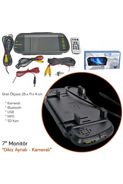 7 inç Ekran Dikiz Aynalı Kameralı (Bluetooth+Usb+MP5+SD+18,5mm) - 2