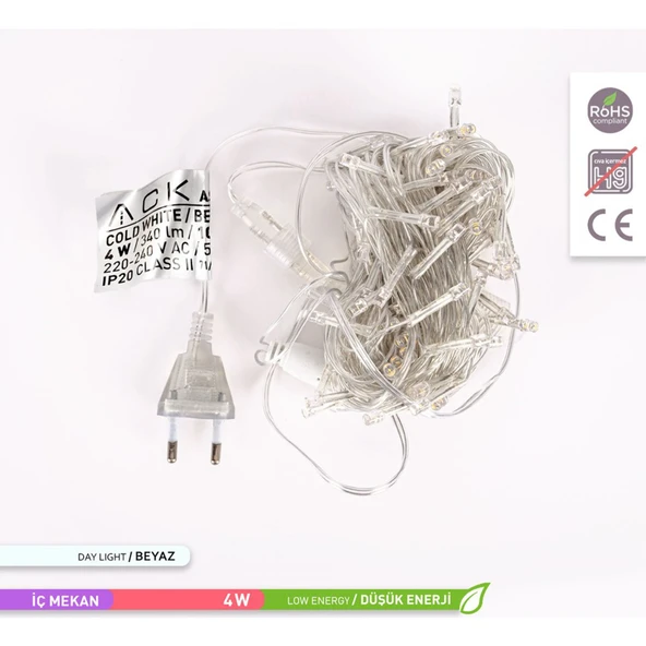 Yılbaşı aydınlatması 100 LED Perde hortum Sıcak Beyaz Işık İç mekan eklenebilir 10 metre Şeffaf Kablolu Süs - 6