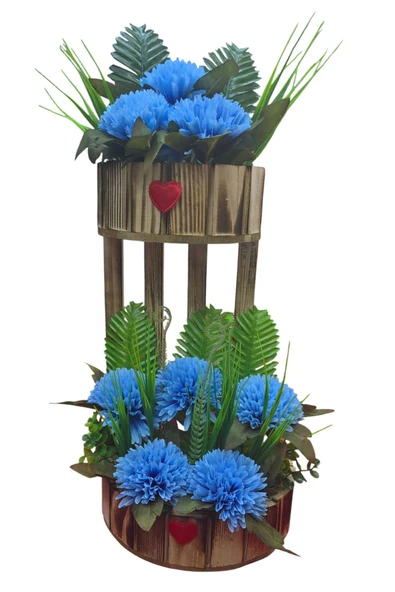 ahsap saksıda mavi çiçekler şık tasarım - Resim 2