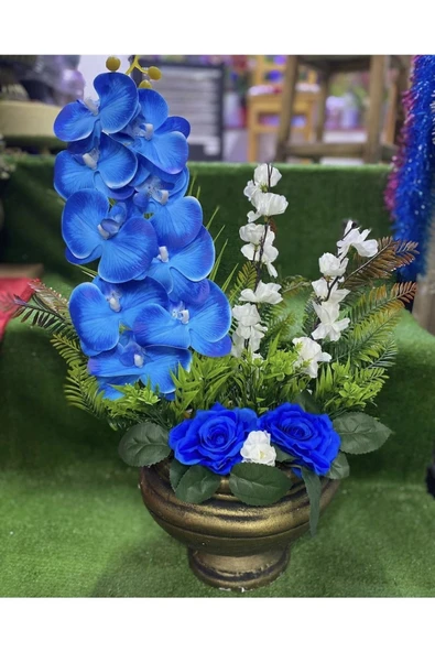 DEKORATİF SAKSILI TAŞ VAZODA ORKİDE ÇİÇEGİ ürün görseli