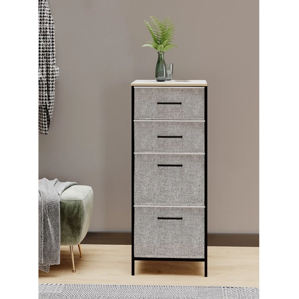 Çok Amaçlı Dolap 4 Çekmeceli Komodin Sehpa Gri 1612 - 3