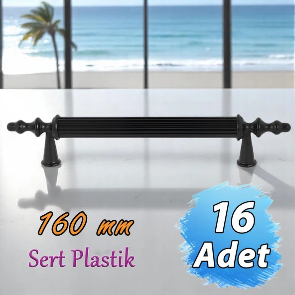 16 Adet Sert Plastik Polavit Siyah 160 Mm  Mobilya Mutfak Çekmece Dolap Dolabı Kulpu Kulbu Kulpları