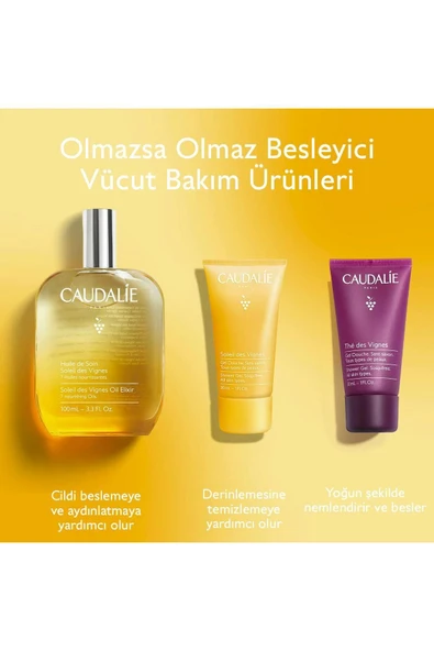 Caudalie Soleil des Vignes Elixir Yağ Seti-Elixir Yağ 50ml+Duş Jeli 30ml+Vücut Losyonu 30ml