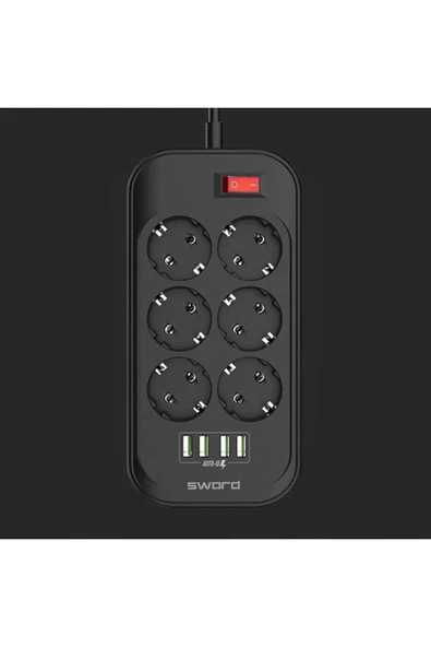 SWORD 6 Prizli + 4 Usb Girişli Uzatma ve Güç Kablosu 2 mt - 3