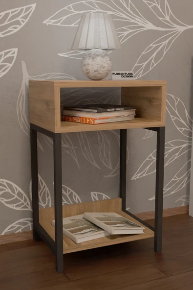 Dekoratif Başucu Komodin 2 Raflı Metal Ayaklı Sehpa - 3