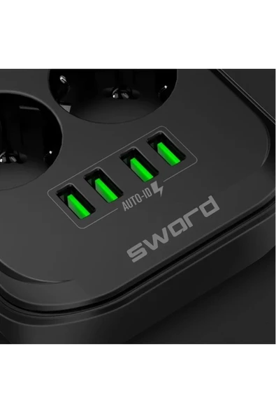 SWORD 6 Prizli + 4 Usb Girişli Uzatma ve Güç Kablosu 2 mt - 4