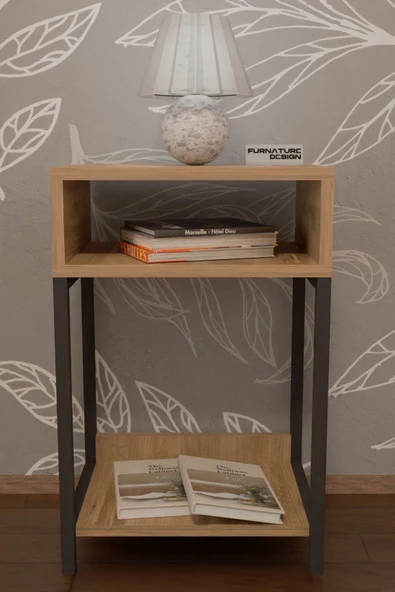 Dekoratif Başucu Komodin 2 Raflı Metal Ayaklı Sehpa - 2