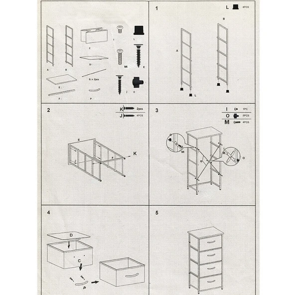 Çok Amaçlı Dolap 4 Çekmeceli Komodin Sehpa Gri 1612 - 9