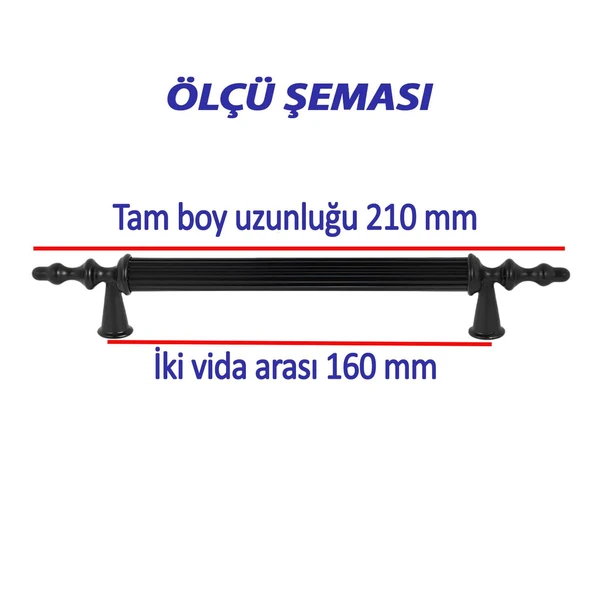 16 Adet Sert Plastik Polavit Siyah 160 Mm  Mobilya Mutfak Çekmece Dolap Dolabı Kulpu Kulbu Kulpları - 2