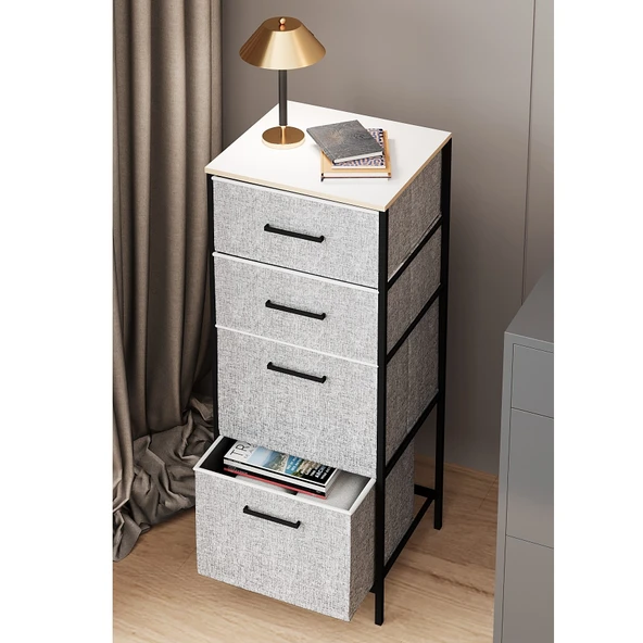 Çok Amaçlı Dolap 4 Çekmeceli Komodin Sehpa Gri 1612 - 2