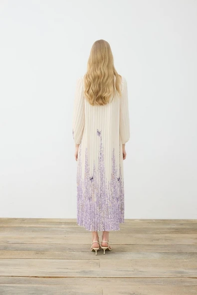 Sümbül Desen Pliseli Şifon Elbise Terzi Dükkani - Resim 4