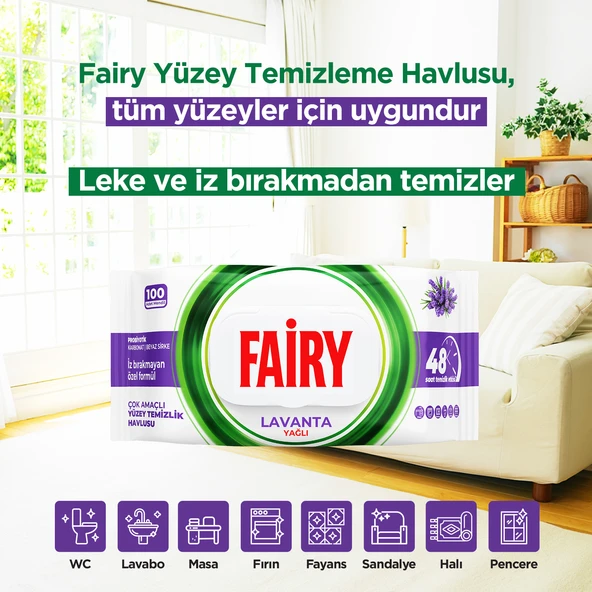 Fairy Çok Amaçlı Yüzey Temizlik Havlusu 100 Yaprak 3 Adet | Lavanta Yağlı | Beyaz Sirke Karbonat - 3