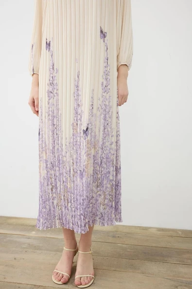 Sümbül Desen Pliseli Şifon Elbise Terzi Dükkani - Resim 3