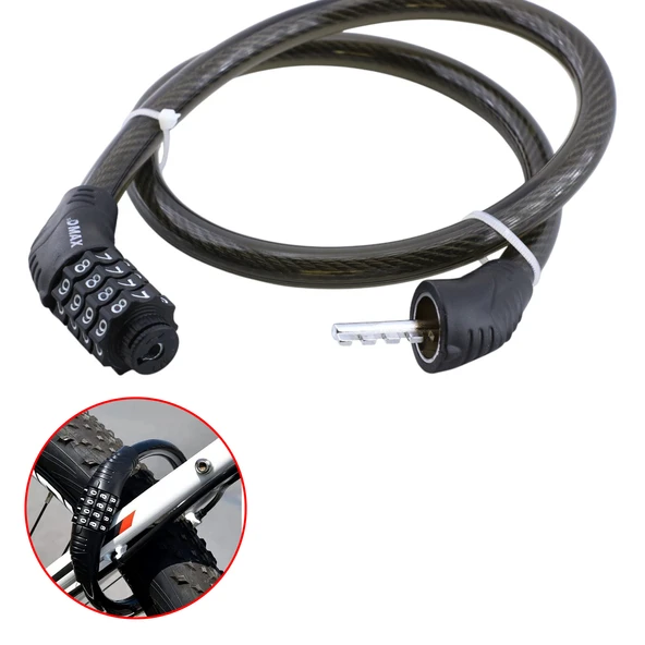 Şifreli Bisiklet Kilidi 80 cm Halat Zincir Çelik Kilit Çap 12 mm Ø Hırsız Önleme Güvenlik 1 Adet - 2