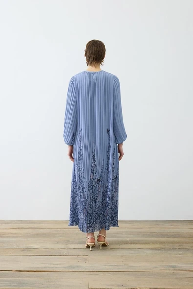 Sümbül Desen Pliseli Şifon Elbise Terzi Dükkani - Resim 8